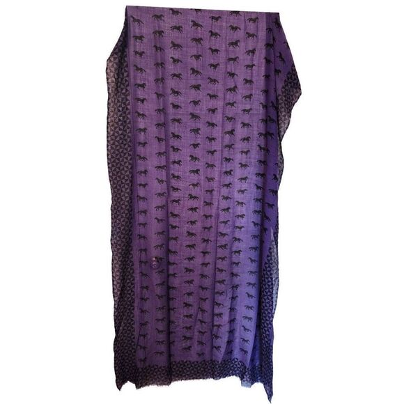 BeckSonderGaard  purple horse silk wool scarf - Picture 2 of 4